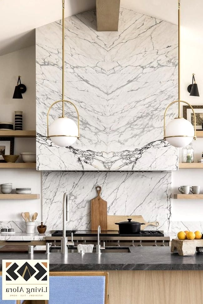 Full Height Quartz Behind Floating Shelves