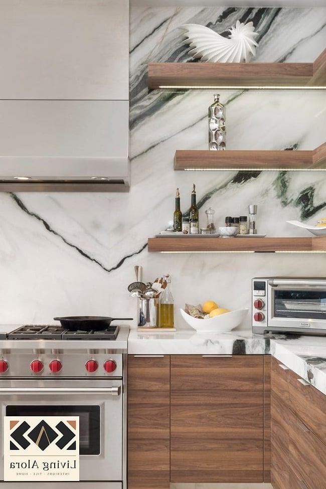 Full Height Quartz as a Coffee Station Backdrop