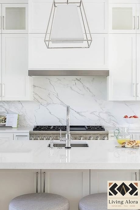 Full Slab Quartz Backsplash Matching the Counters