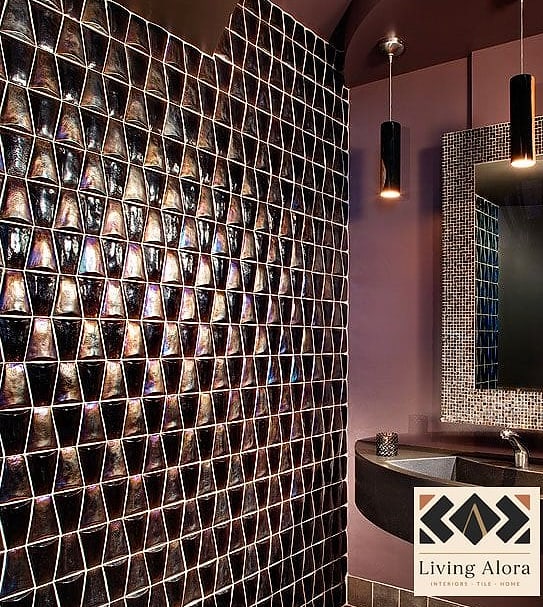 Geometric Glass Tile Feature in a Home Office
