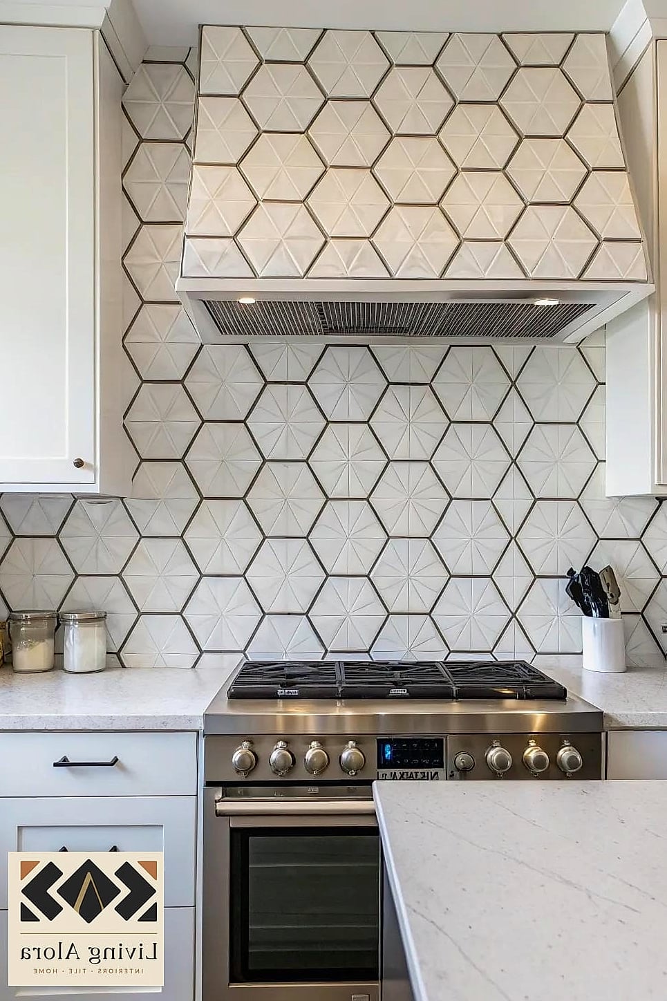 17 Ceiling Height Backsplash Ideas From Homes We Absolutely Love 15 Geometric Hexagon Tile in Muted Tones