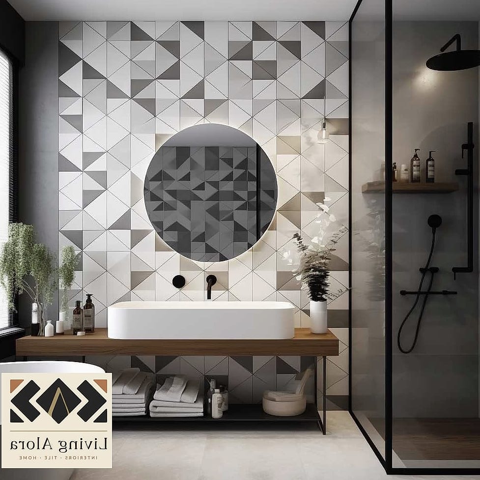 20 Geometric Tile Ideas to Inspire Your Next Renovation 20 Geometric Tile Half Wall in a Bathroom