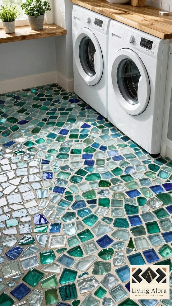 Glass Tile Laundry Room Backsplash