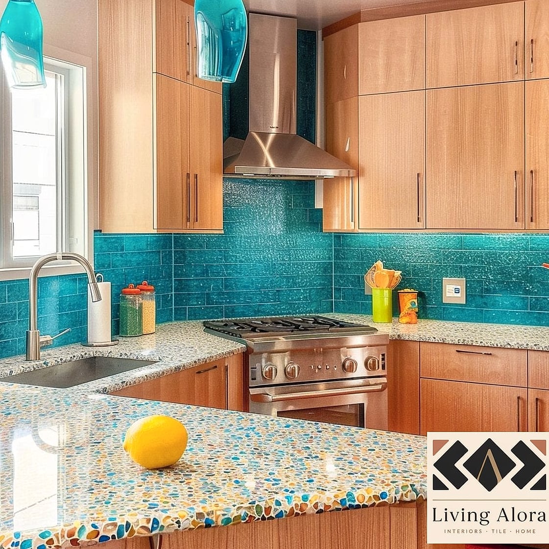 Glass Tile Kitchen Range Hood Surround