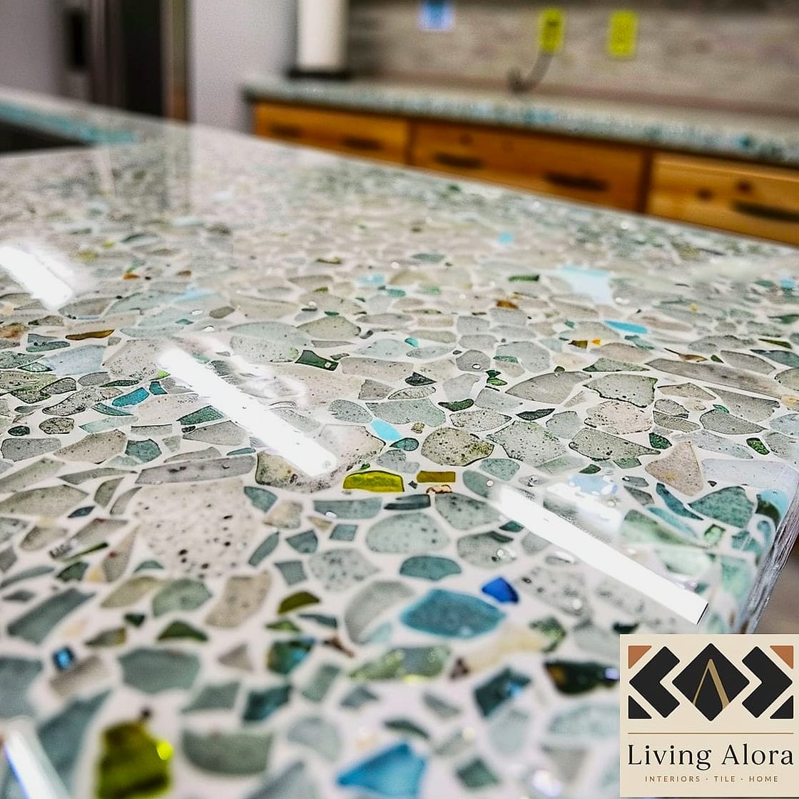 Glass Tile Inlay on a Kitchen Table or Counter