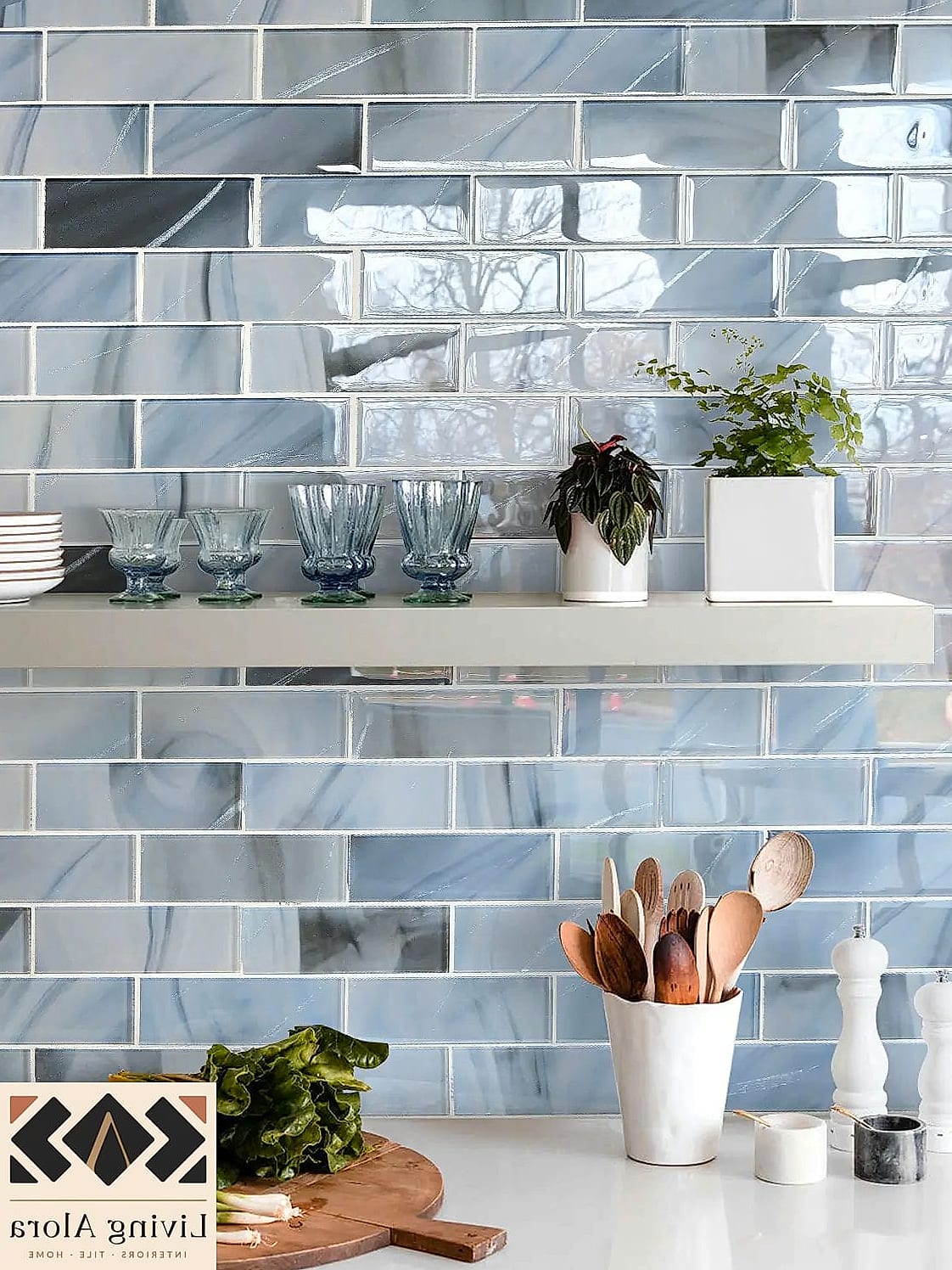 16 Contemporary Backsplash Ideas We Can't Stop Pinning 17 Glass Tile in Soft Iridescent Tones