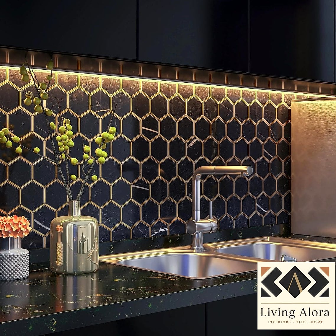 17 Honeycomb Backsplash Ideas That Look Expensive But Aren't 9 Glossy Honeycomb Tile for Extra Shine and Light