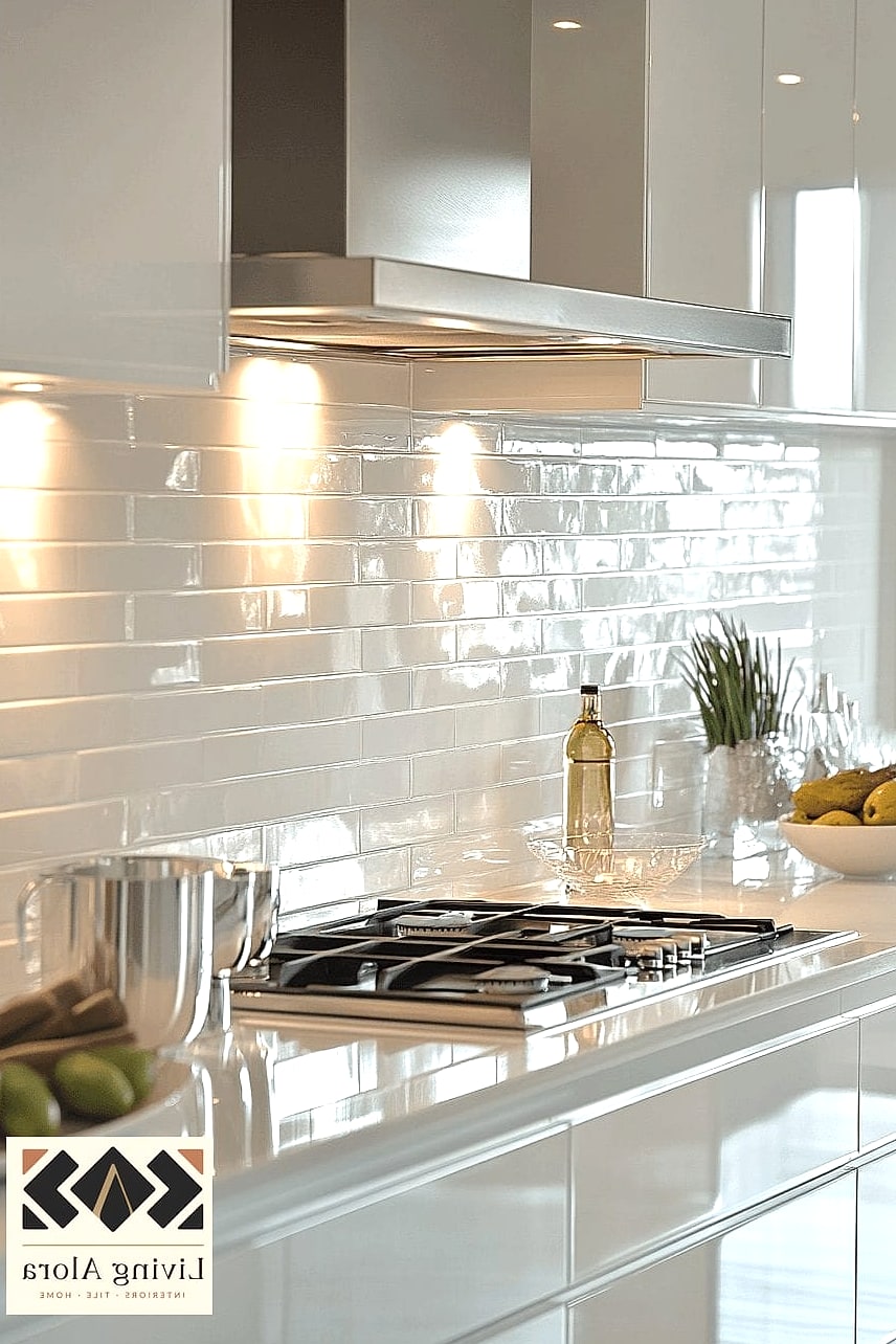 25 Glossy White Backsplash Ideas That Are Absolutely Worth It 11 Glossy White Tile with Open Shelving