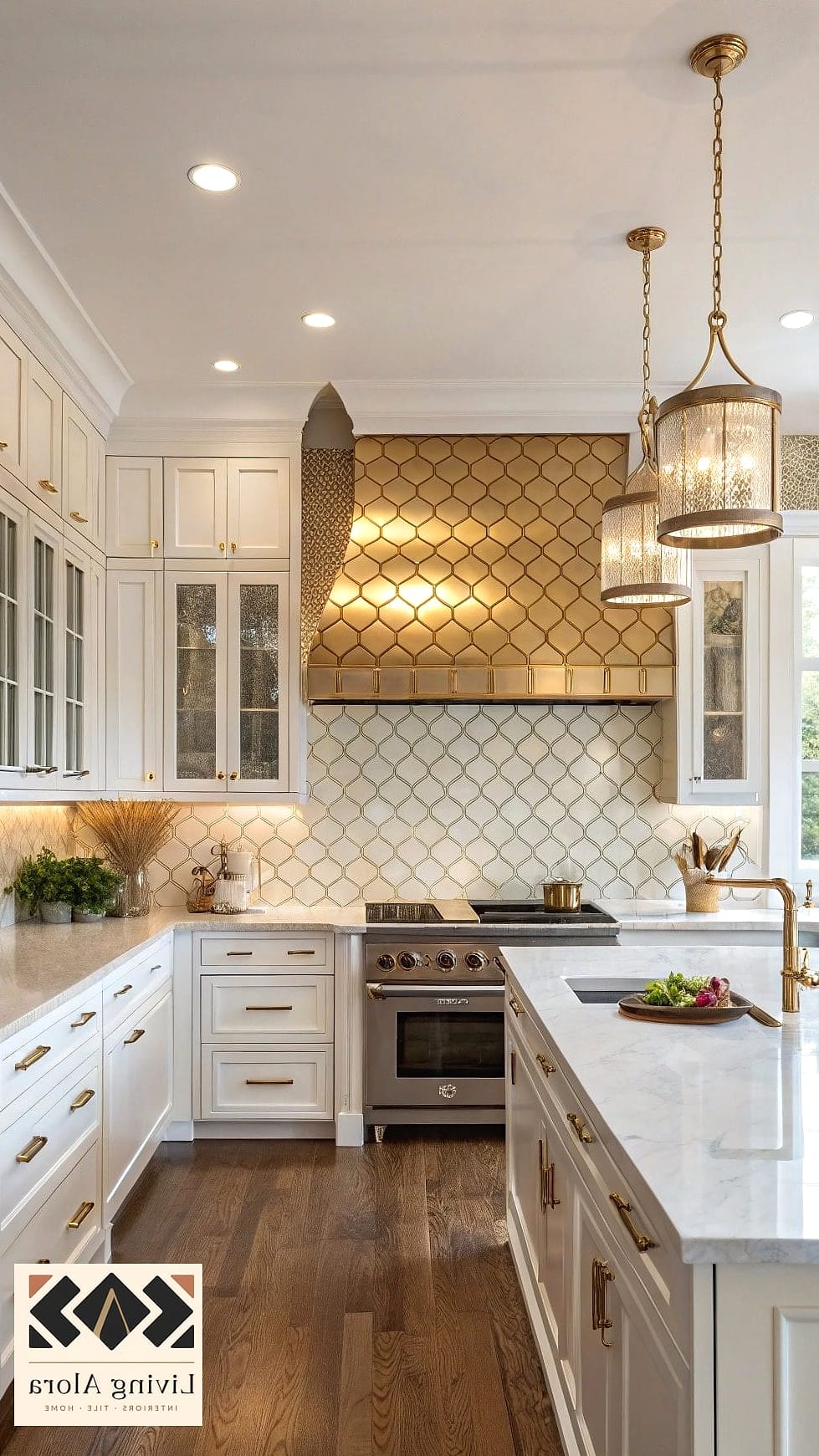 19 Gold Backsplash Ideas That Will Transform Your Space 9 Gold Fish Scale Tile