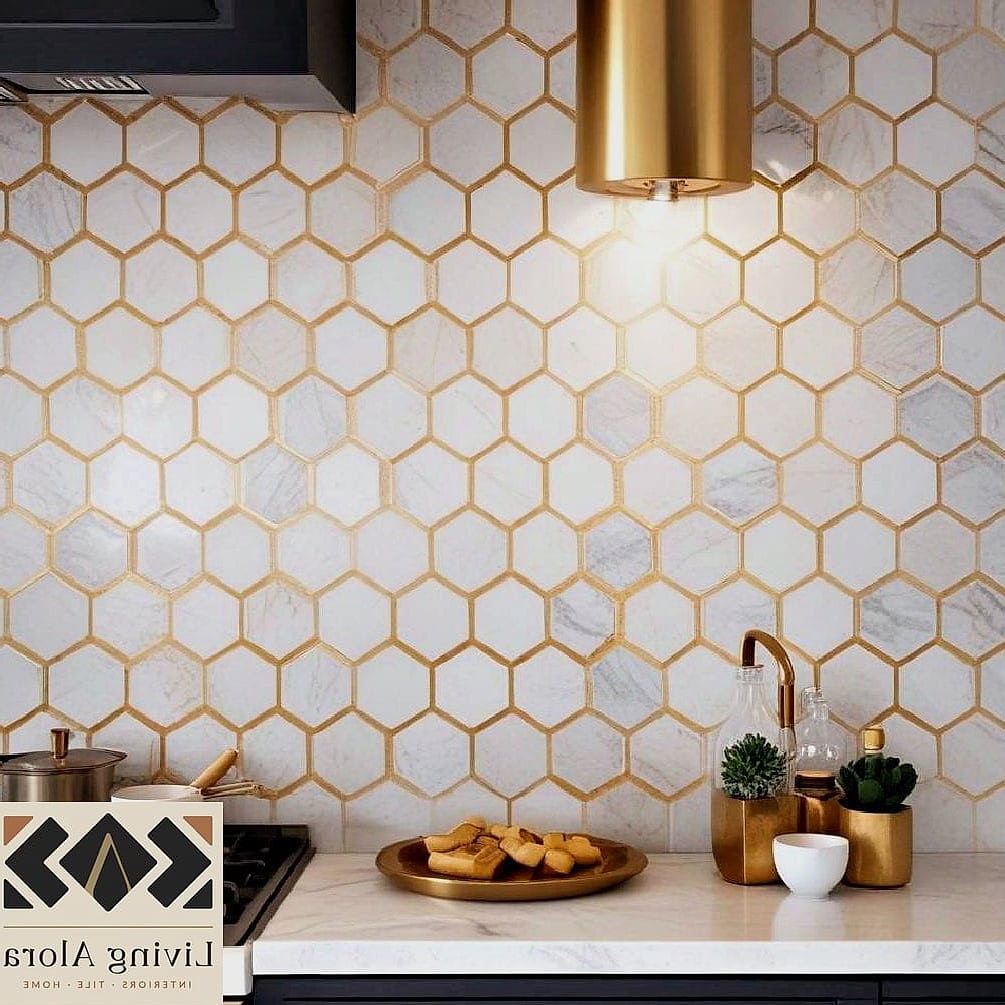 19 Gold Backsplash Ideas That Will Transform Your Space 14 Gold Hexagon Tile