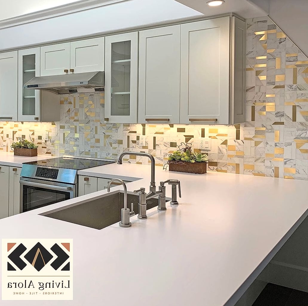 Gold Mosaic Accent Strip on a White Field