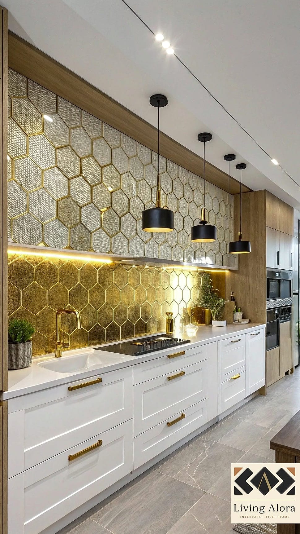 19 Gold Backsplash Ideas That Will Transform Your Space 3 Gold Mosaic Tile Accent Wall