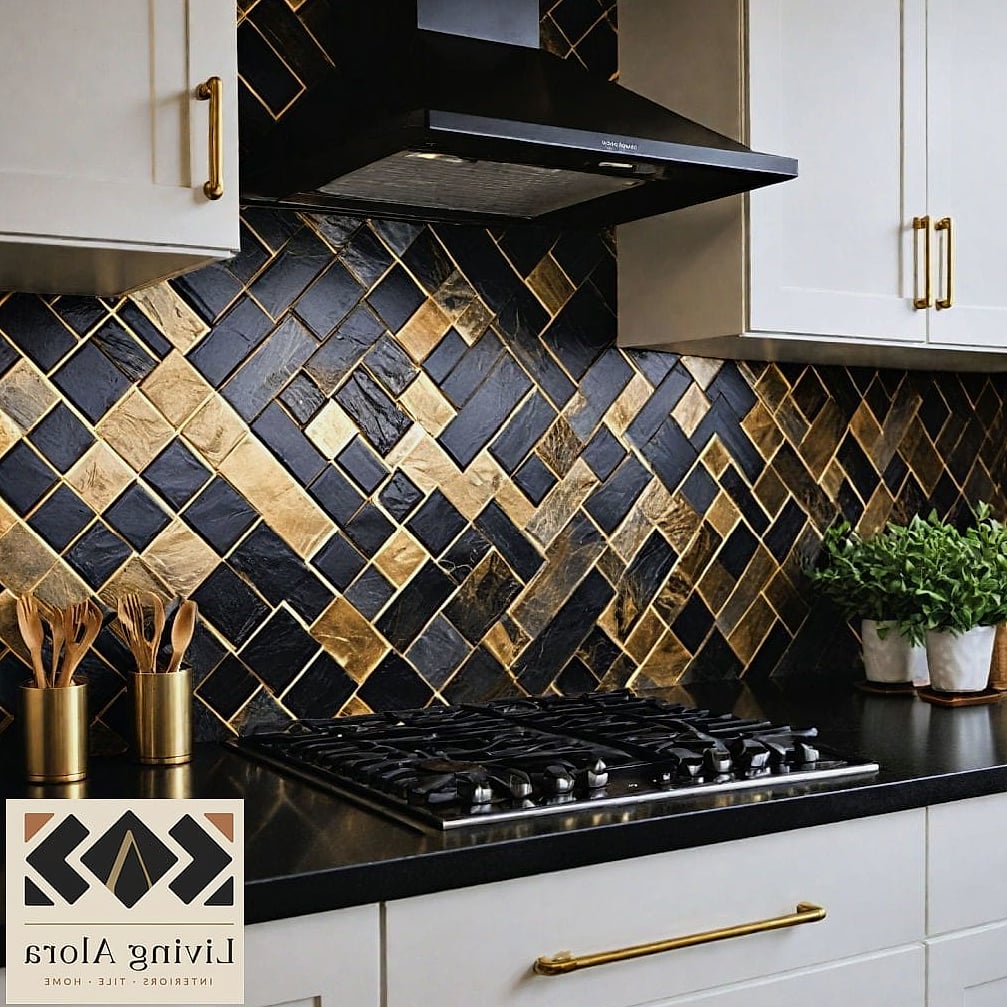 19 Gold Backsplash Ideas That Will Transform Your Space 17 Gold Tile with Black Grout