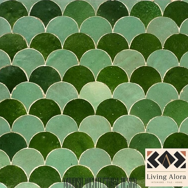 Green Fish Scale Tile Fireplace Surround
