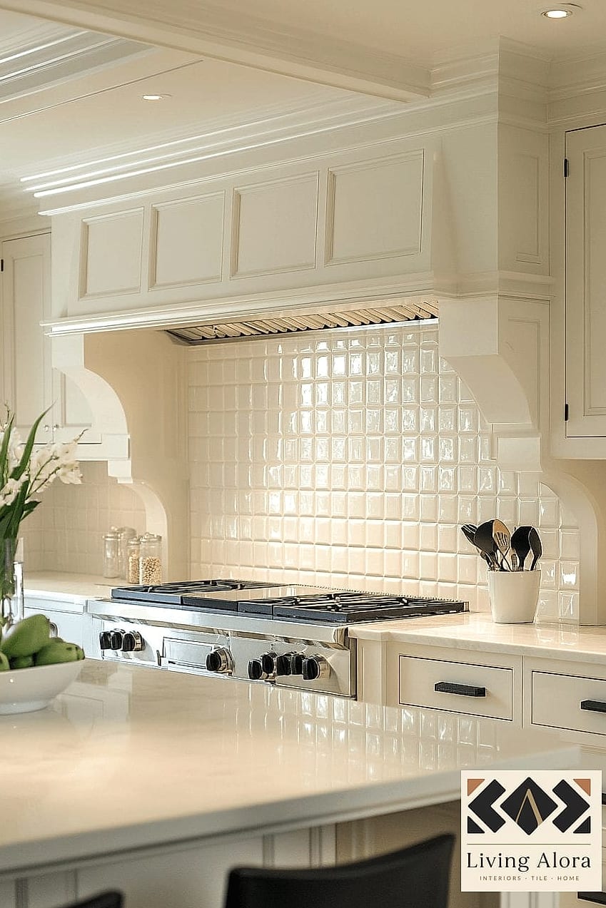30 White Quartz Backsplash Ideas for Every Home Style and Budget 24 Grid Pattern Tile Layout