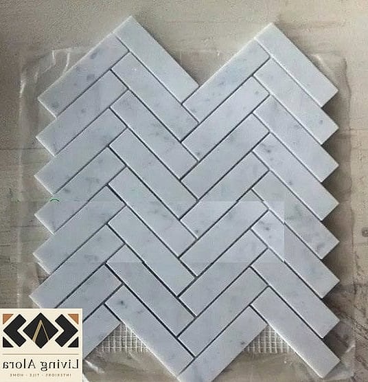 11 White Glass Mosaic Tile Ideas Worth Bookmarking Before You Renovate 3 Herringbone Accent Wall