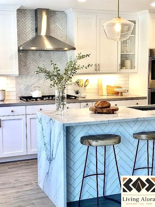 30 Herringbone Tile Ideas That Maximize Style and Function 9 Herringbone Kitchen Island Backsplash