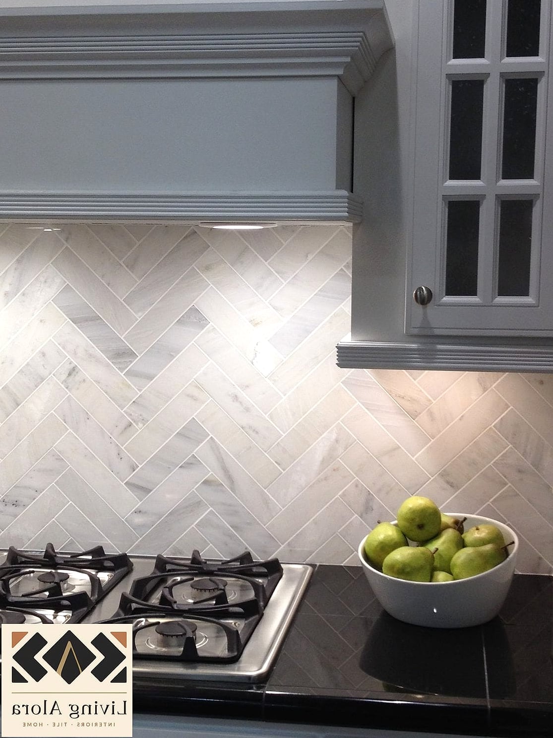 13 Backsplash for Gray and White Cabinets Ideas to Inspire Your Next Renovation 3 Herringbone Marble Mosaic