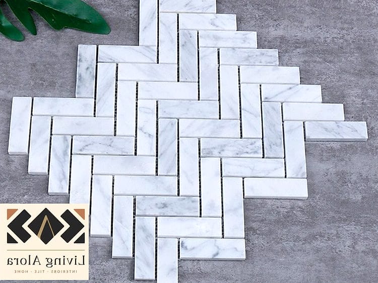 Herringbone Marble Border with Floral Center