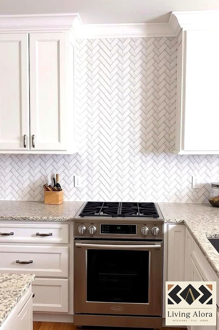 25 Backsplash for Granite Countertops Ideas That Will Change How You See Your Home 3 Herringbone Pattern in Soft Gray