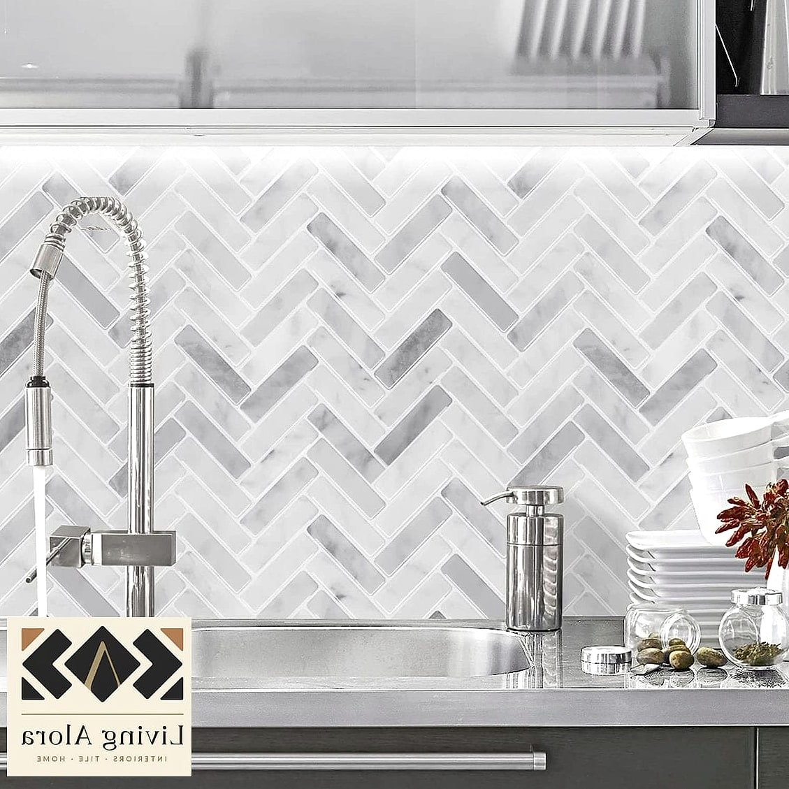 27 Backsplash for White Bathroom Ideas Trending on Pinterest This Year 4 Herringbone Pattern Subway Tile
