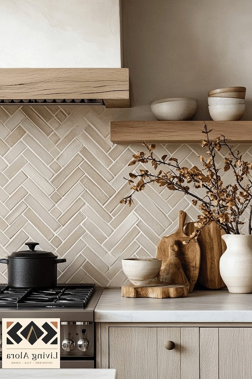 15 Neutral Backsplash Ideas We Can't Stop Pinning 5 Herringbone Pattern in Cream Tones