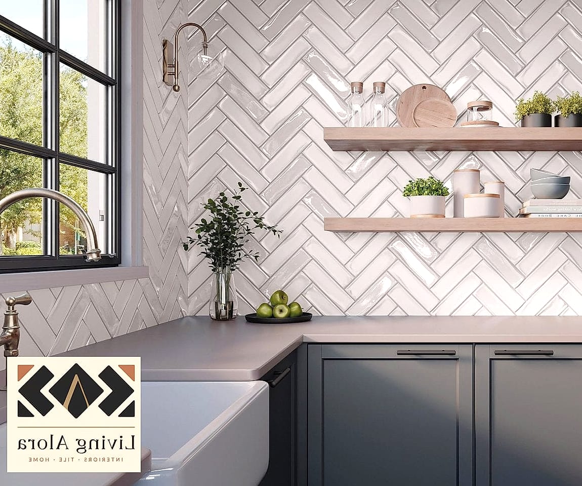 Herringbone Pattern White Tile