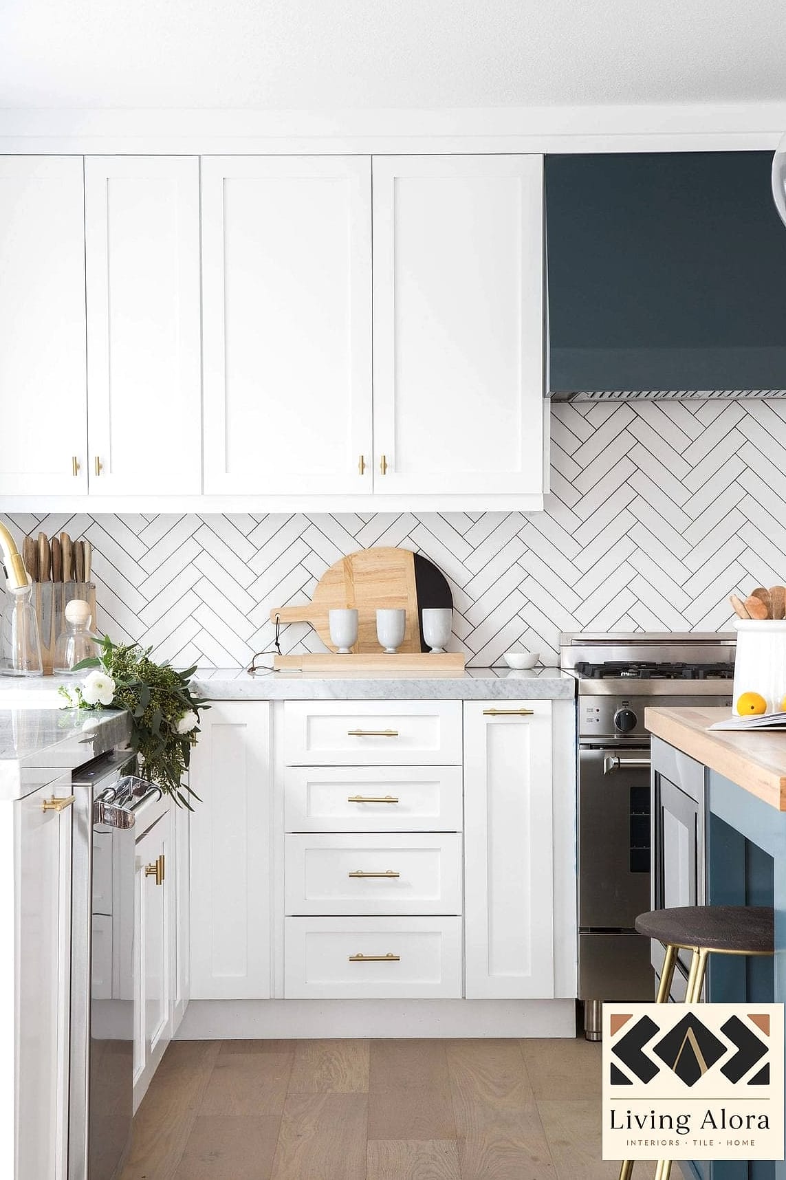 16 Backsplash for White Cabinets Ideas That Look Expensive But Aren't 4 Herringbone Pattern in Marble Look Porcelain