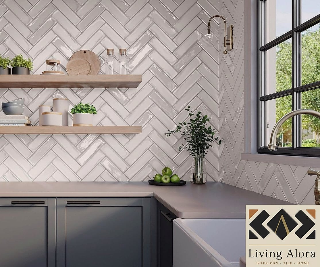 20 Backsplash Tile Ideas We Can't Stop Pinning 4 Herringbone Pattern in Marble Look Porcelain