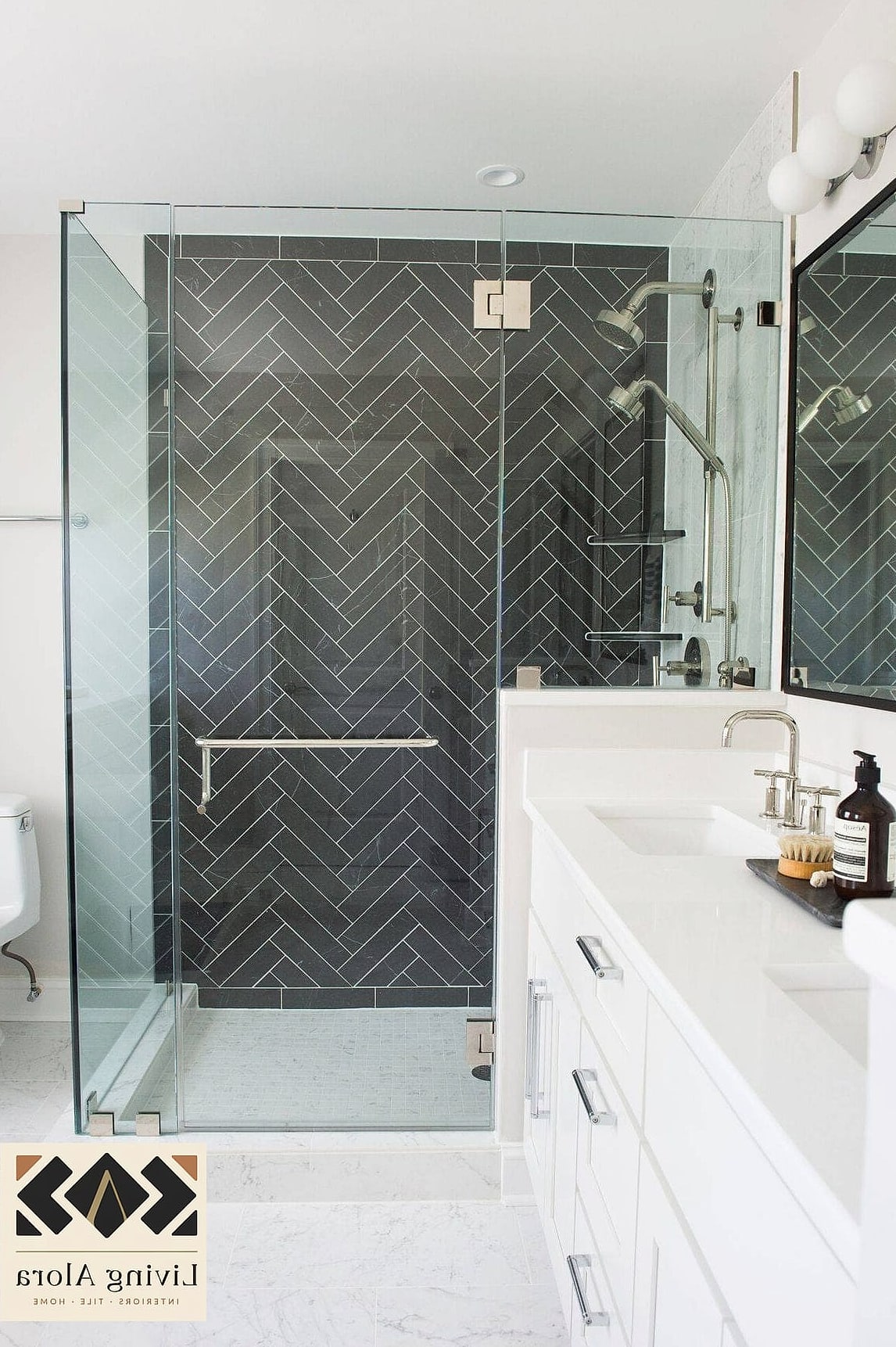 30 Herringbone Tile Ideas That Maximize Style and Function 5 Herringbone Shower Wall