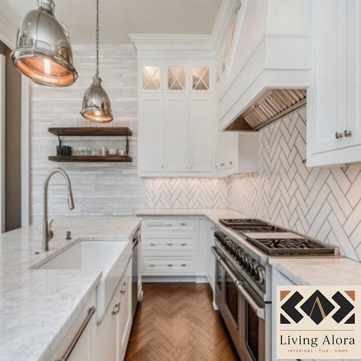 Herringbone Tile Floor in White or Cream