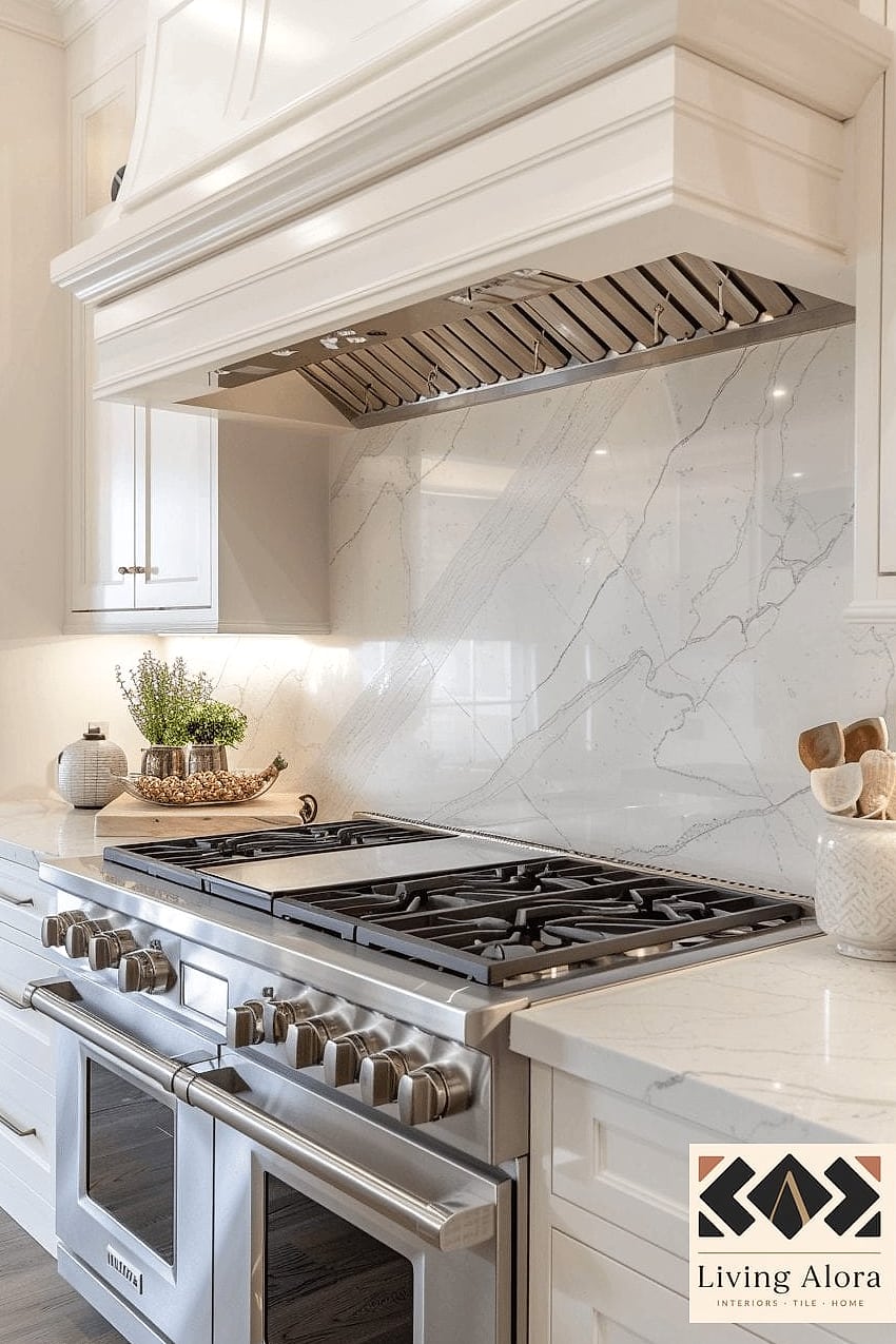 21 Marble Herringbone Backsplash Ideas That Look Expensive But Aren't 17 Herringbone with a Waterfall Countertop Match