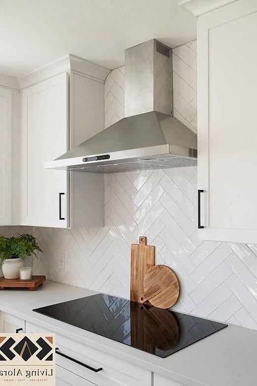 Herringbone White Glass Backsplash