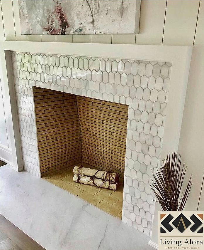 Hexagon Tile Fireplace Surround