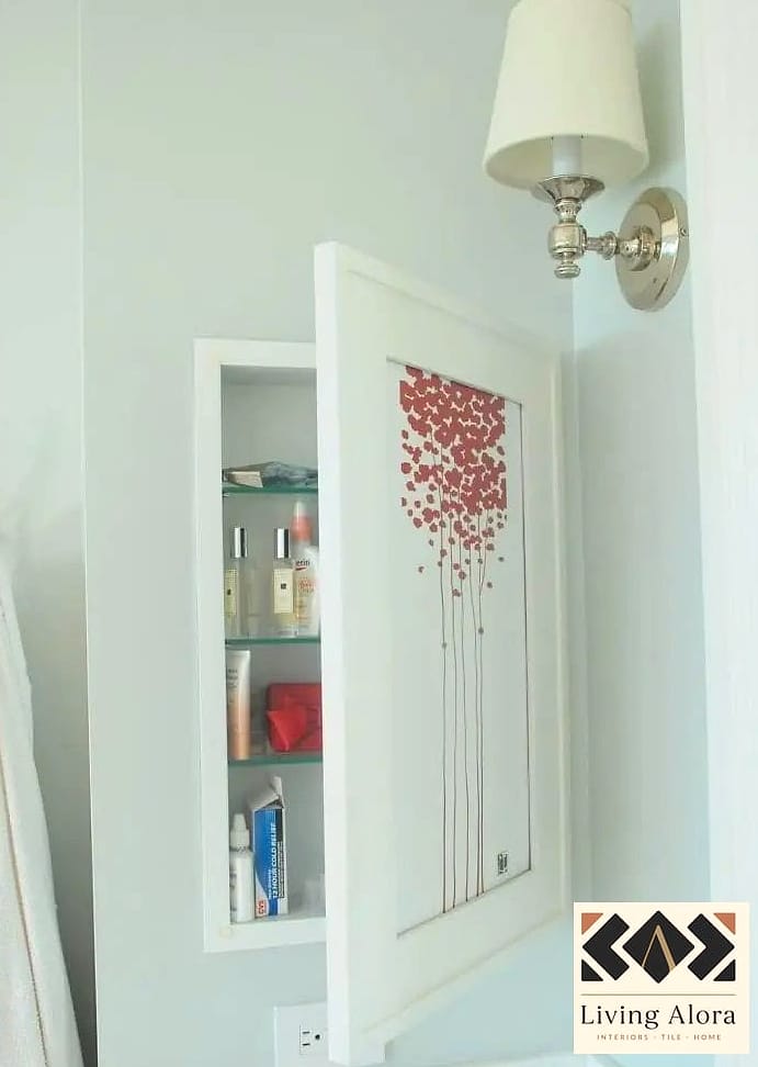21 White Bathroom Ideas That Maximize Style and Function 21 Hidden Storage Behind Mirrored Cabinets