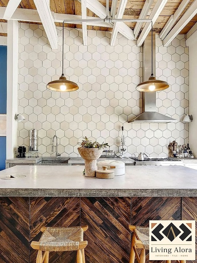 17 Honeycomb Backsplash Ideas That Look Expensive But Aren't 12 Honeycomb Tile Paired with Open Shelving