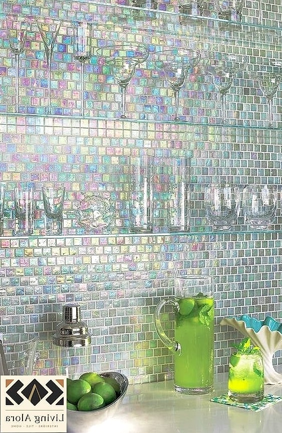 25 Colorful Glass Backsplash Ideas That Maximize Style and Function 4 Iridescent Glass Tile for Small Kitchens