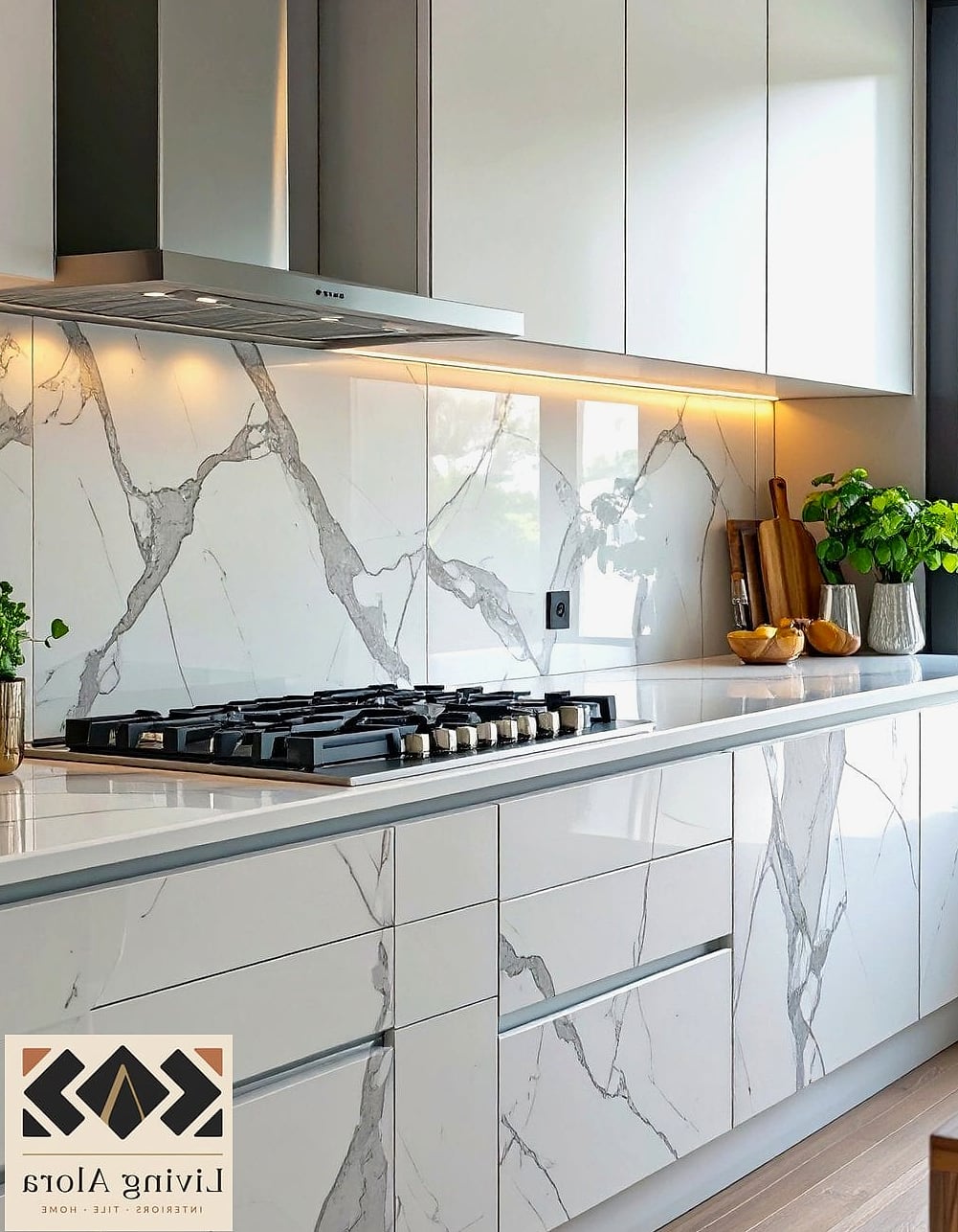 22 Modern Backsplash Ideas Perfect for Any Budget 8 Large Format Slab Backsplash