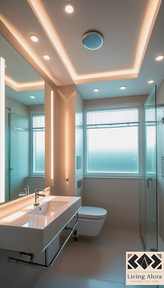21 White Bathroom Ideas That Maximize Style and Function 17 Layered Lighting
