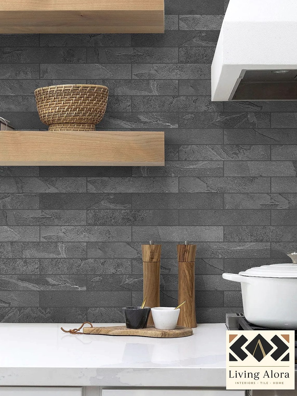17 Modern Limestone Backsplash Ideas That Prove This Trend Is Here to Stay 9 Limestone Backsplash with Matte Black Fixtures