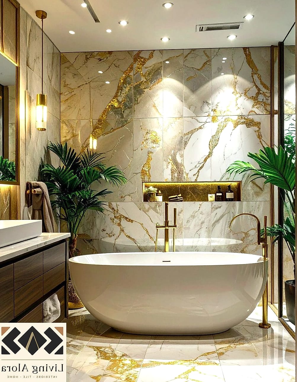 11 Marble Bathroom Ideas That Work in Any Size Home 3 Marble Accent Wall Behind the Vanity