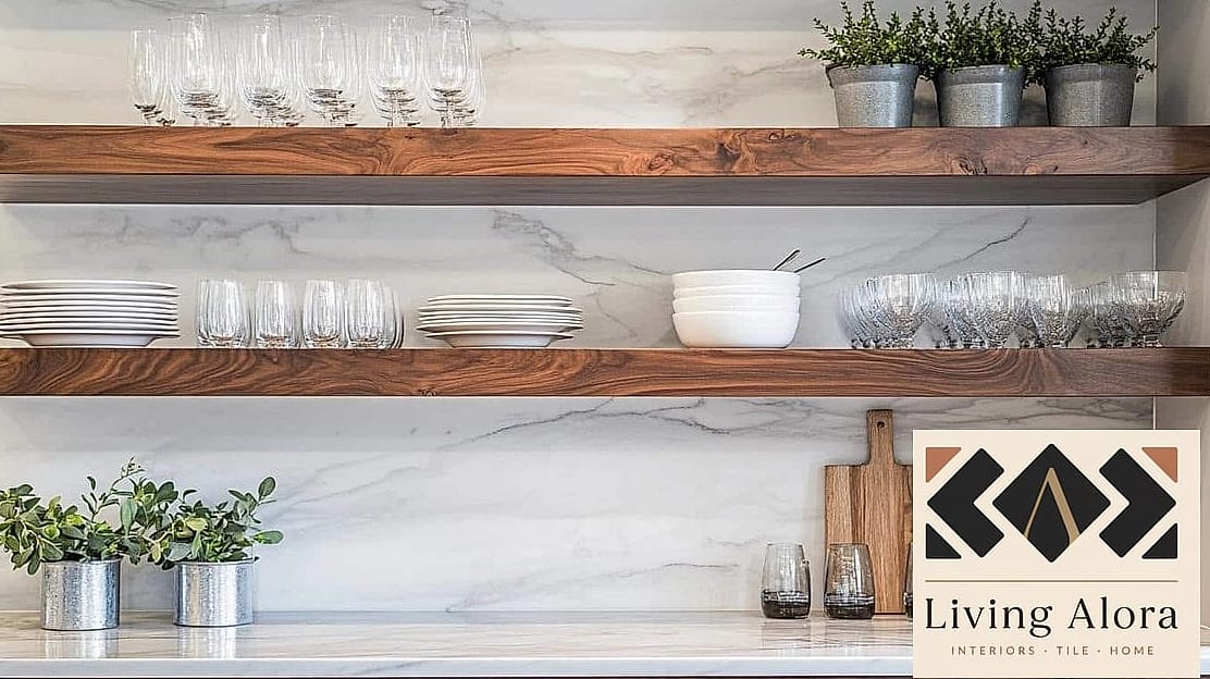 Marble Backsplash with Integrated Shelf Niche