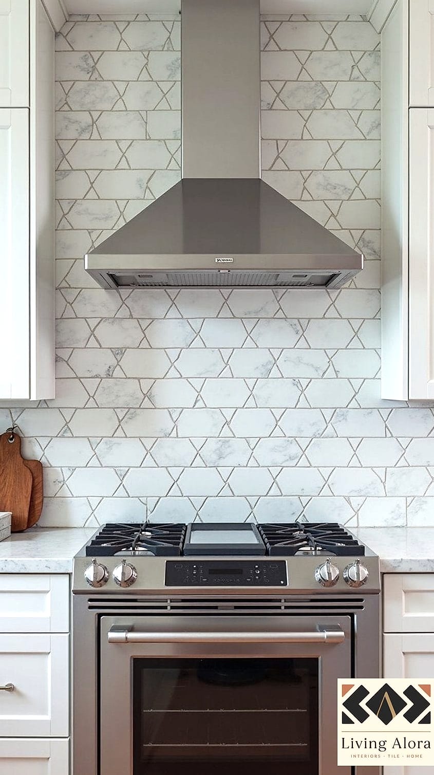 Marble Backsplash with a Contrasting Grout Color