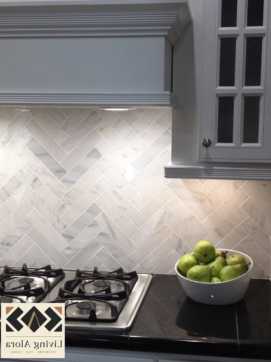 Marble Herringbone Behind the Stove Only
