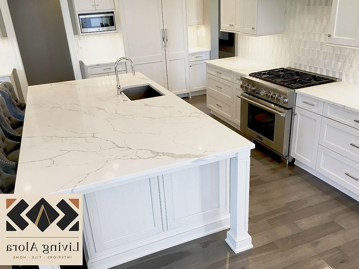 16 White Kitchen Ideas Perfect for Any Budget 4 Marble-Look Quartz Countertops