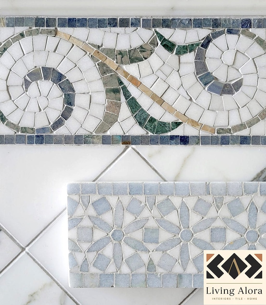 Marble Mosaic Border Around Plain Tile