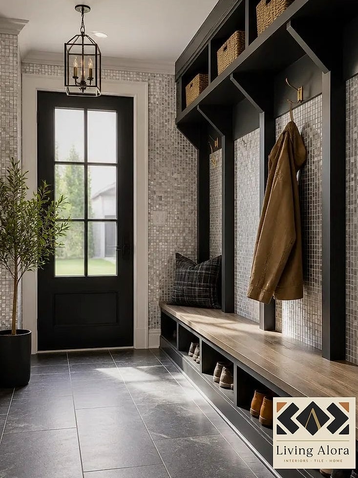 Marble Mosaic Mudroom Bench Backdrop