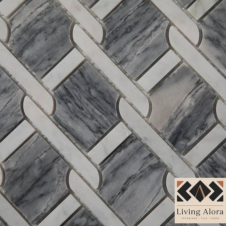 Marble Mosaic Under Open Shelving