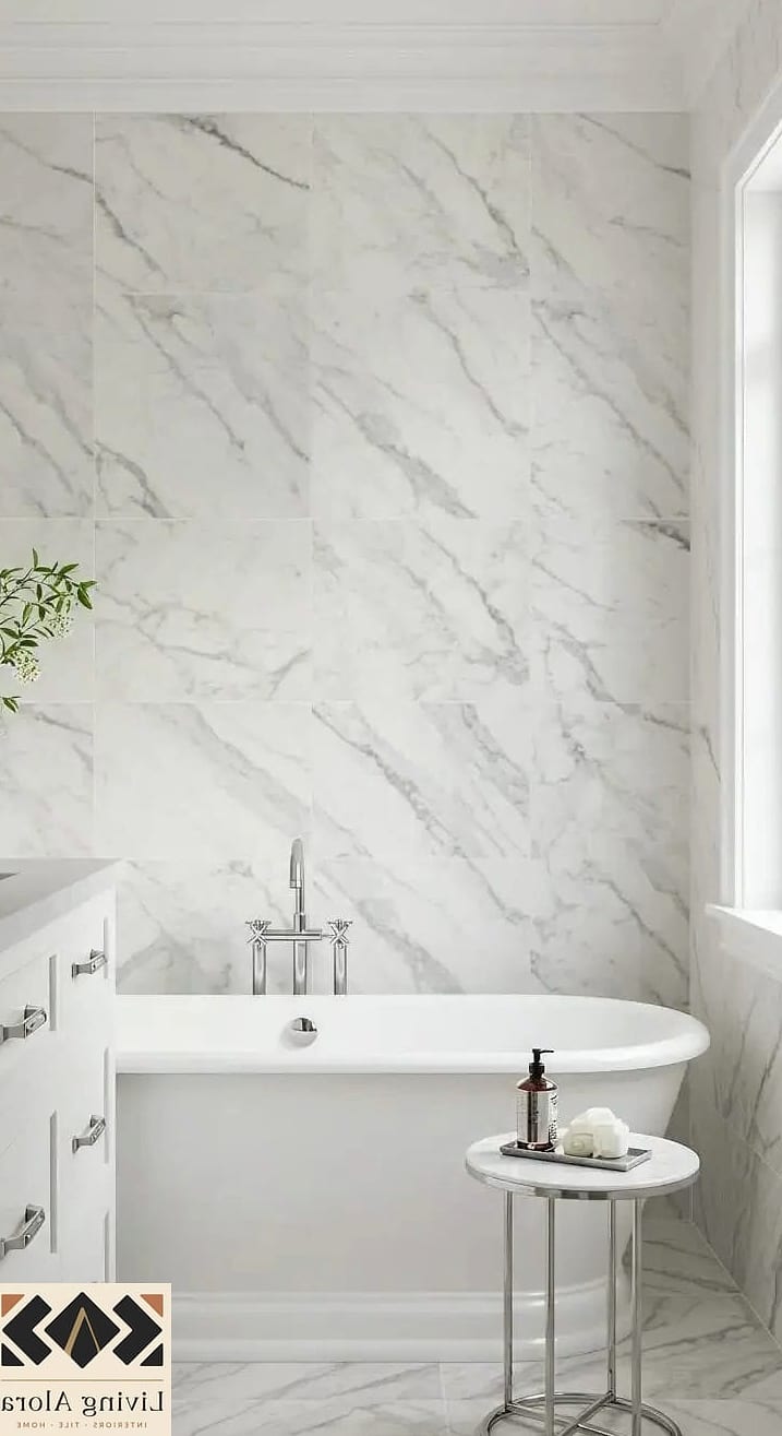 11 Marble Bathroom Ideas That Work in Any Size Home 10 Marble Peel-and-Stick Backsplash