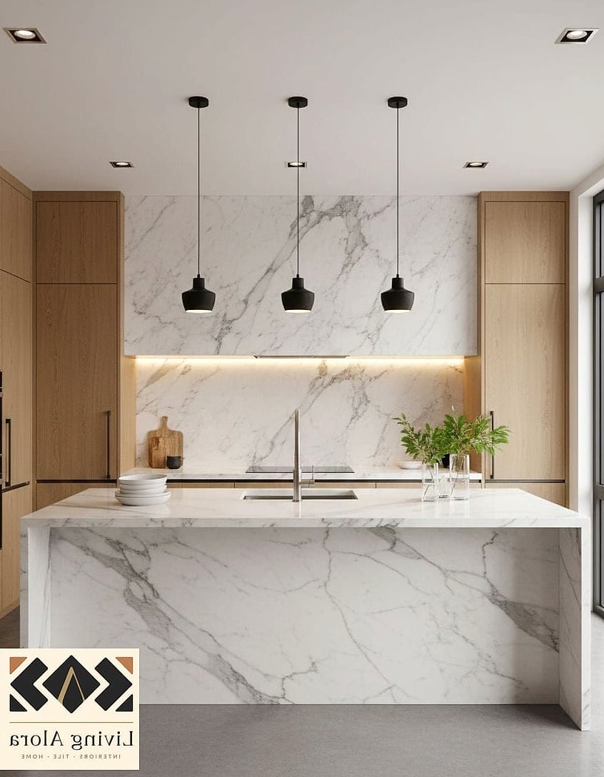 Marble Slab with a Waterfall Countertop Detail